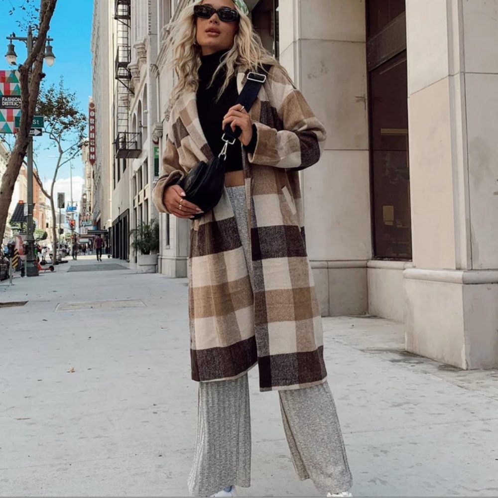 Princess Polly XX Checkered Jacket in Brown and Cream